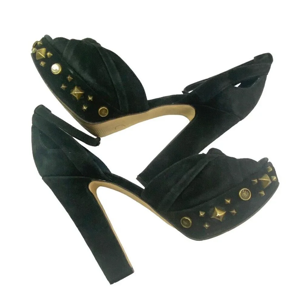 GUESS Women‎ Heels Size 7 Black Kenzie High Block Suede Elegant Buckle Party